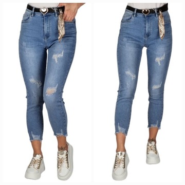 SPODNIE JEANSOWE Z DZIURAMI 7/8 ROZMIAR 38/M