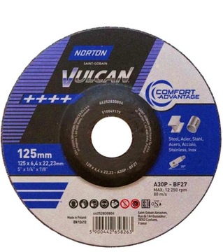 TARCZA DO SZLIFOWANIA NORTON VULCAN 125 x 6,4 METAL STAL NIERDZEWNA INOX