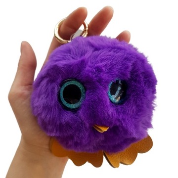 Breloczek Sowa brokatowe oczy pompon Fioletowa
