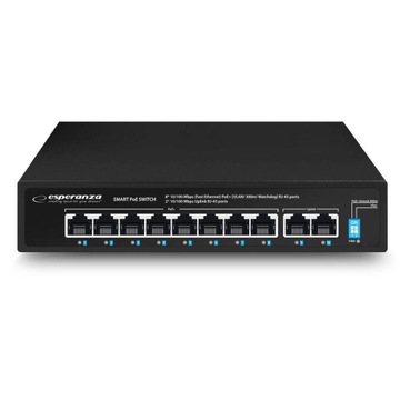 SWITCH PoE 8xPOE 2xUplink RJ45 10/100Mbps 96W EXTEND 300M + DO KAMER