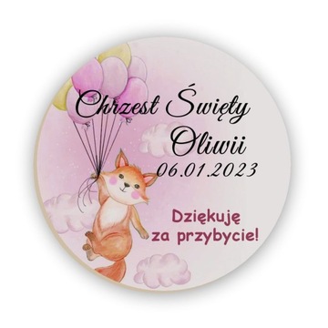 Podziękowania dla gości na Chrzest Roczek Urodziny magnes K4