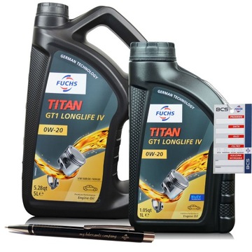 6 LITRÓW FUCHS TITAN GT1 LONGLIFE IV 0W20 6L OLEJ SILNIKOWY DYSTRYBUTOR
