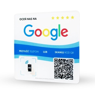 Tabliczka z kodem NFC i QR do strony z opiniami Google kolorowy nadruk