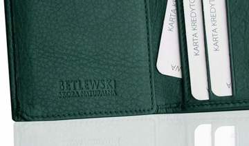 Betlewski Skórzany portfel damski zielony skóra naturalna ochrona kart