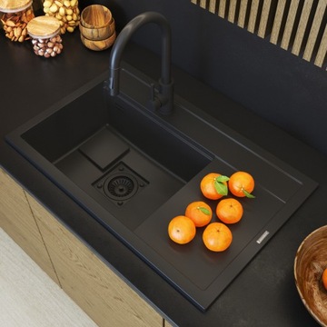 ZLEW GRANITOWY CZARNY BATERIA KUCHENNA ZAŚLEPKA NOWOCZESNY ZESTAW RENDO