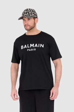 BALMAIN Czarny t-shirt męski z białym logo S