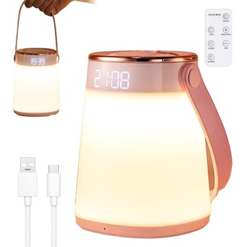 LAMPA NOCNA Z BUDZIKIEM I FUNKCJĄ CZASU 3000K RÓŻOWA