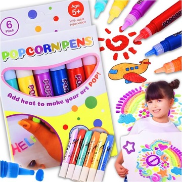 MAGICZNE MAZAKI PISAKI 3D ROSNĄCE WYPUKŁE KOLOROWE DŁUGOPIS 3D POPCORN PENS
