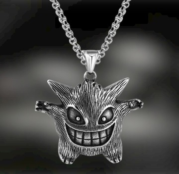 Naszyjnik Srebrny Gengar Pokemon Diabeł Pikachu Anime Gruby Łańcuszek