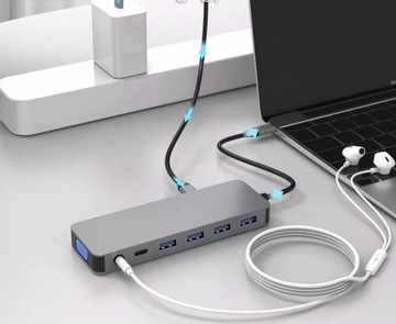 АДАПТЕР USB C HUB MACBOOK AIR PRO M1 M2 M3 2x HDMI USB SD VGA RJ45 13in1 PD