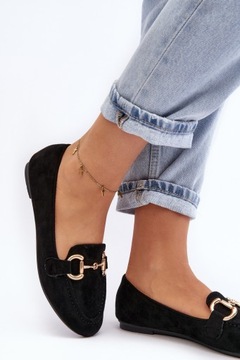 МОКАСИНЫ ЖЕНСКИЕ С ОТДЕЛКОЙ ИЗ ЭКО-ЗАМШИ, ЧЕРНЫЕ 39