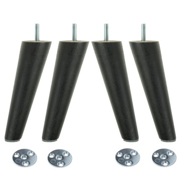 Nogi Nóżki Drewniane czarne 15 cm + blachy zestaw