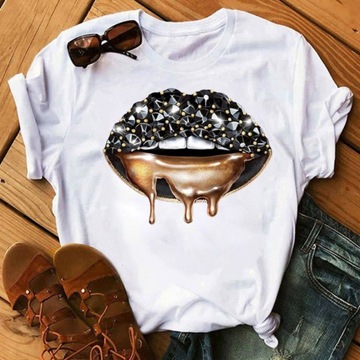 Y2k T-shirty Nowe kobietymoda makijaż czerwone ust
