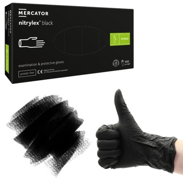 Rękawiczki NITRYLOWE CZARNE MERCATOR NITRYLEX black AQL 1.5 r. 100 szt. r.S