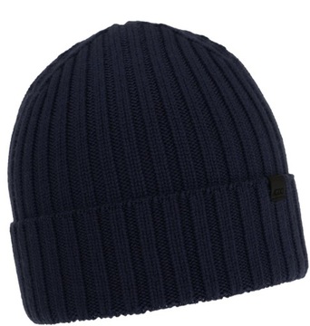 100% WEŁNA MERINO granatowa CZAPKA MĘSKA ZIMOWA ciepła PRĄŻEK