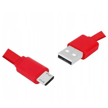 КАБЕЛЬНЫЙ РАЗЪЕМ USB-MICRO USB РАЗЪЕМ 1м КРАСНЫЙ ПЛОСКИЙ