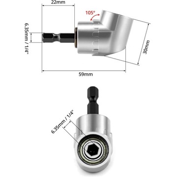 УГЛОВОЙ МАГНИТНЫЙ АДАПТЕР ПЕРЕХОДНИК ДЛЯ ОТВЕРТКИ С ШЕСТИГРАННОЙ БИТОЙ 1/4