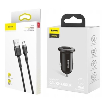 Автомобильное зарядное устройство Baseus с кабелем micro USB длиной 1 м.