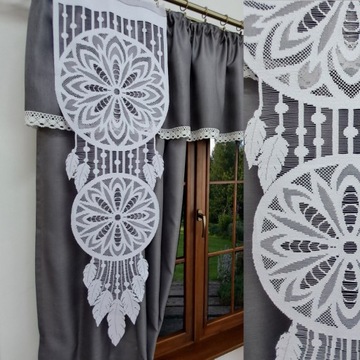 Łapacz snów DUO panel żakardowy biały ażur pióra dekor 40x135cm BOHO h824