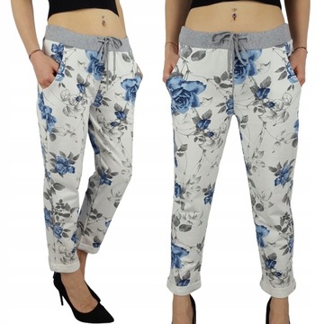 WYGODNE - SPODNIE - DRESOWE - KWIATY - Plus - Size