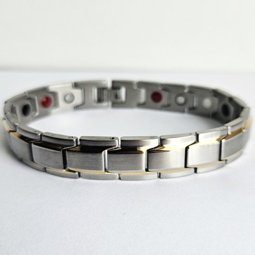 Bransoletka magnetyczna męska zdrowotna SREBRNOZŁOTA 21cm Prezent Versatile