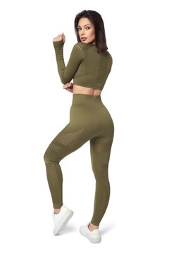 ZESTAW SPORTOWY CROP TOP + LEGGINSY KHAKI M