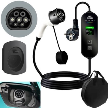 Mobilna Ładowarka EV Typ 2 10m Schuko 230V 3,68kW LCD Regulacja 8A10A13A16A