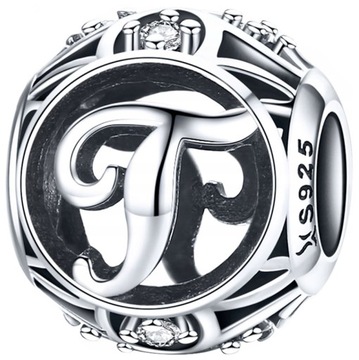Zawieszka Koralik Charms Litera T Srebro 925