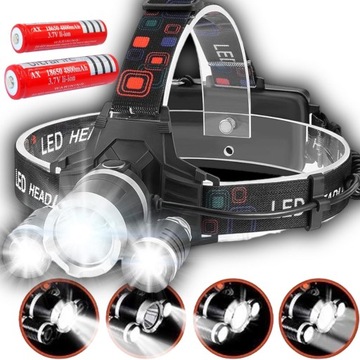 MOCNA LATARKA LED CZOŁOWA X 3 LED NA GŁOWĘ CZOŁÓWKA AKUMULATOR