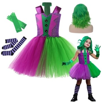 STRÓJ SUKIENKA TUTU JOKER GIRL PERUKA GETRY RĘKAWICZKI