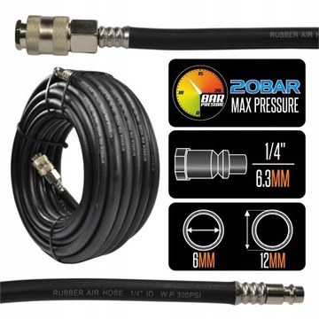 ШЛАНГ ПНЕВМАТИЧЕСКИЙ КРЕСТОВОЙ ШЛАНГ 15М ДЛЯ КОМПРЕССОРА 20 БАР, ЧЕРНЫЙ