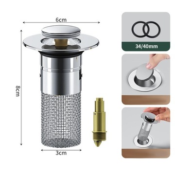 Filtr odpływowy typu Push, związany z umywalką, rdzeń z PP