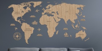 Деревянная карта мира декоративная подробная 3D модель