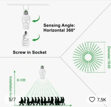 ПОДАЧА ЛАМПОЧКИ С ДАТЧИКОМ ДВИЖЕНИЯ - PIR и сумерки, резьба Е27