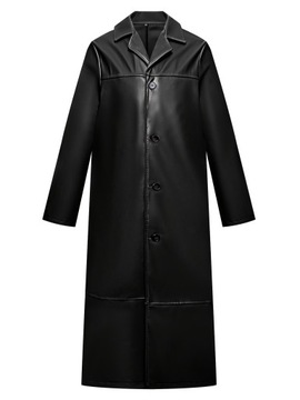 Элегантное длинное мужское зимнее кожаное зимнее пальто