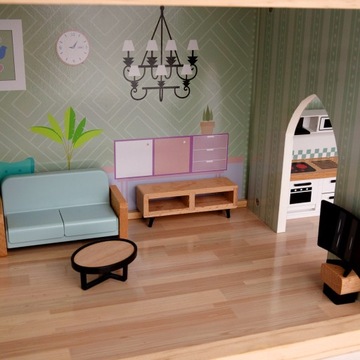 ДЕРЕВЯННЫЙ КУКОЛЬНЫЙ ДОМ С ЛИФТОМ / 80см