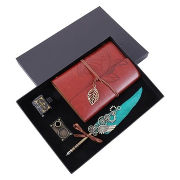 Useful Quill Pen Smooth Writing Metal Handle Retro Notebook Set Feather