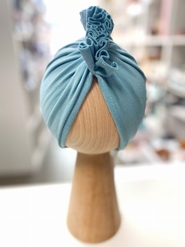 Turban dzianinowy 3-12m wiosenny pudrowy niebieski