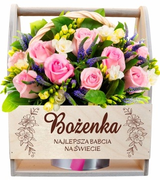 DONICZKA SKRZYNKA NA KWIATY PREZENT NA DZIEŃ BABCI Z IMIENIEM GRAWER