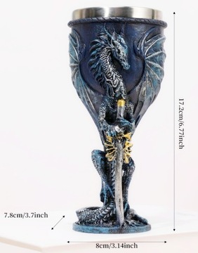 Кружка ДРАКОН, готический средневековый бокал для вина, 3D сталь, синий