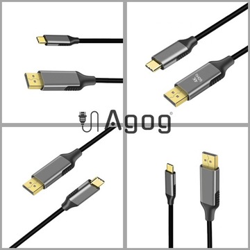 KABEL ADAPTER PRZEWÓD USB-C DO DisplayPort DP MAC 4K 60Hz PLUG&PLAY AGOG