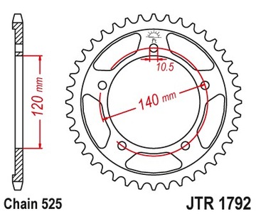 Zębatka tylna stalowa JTR1792.42ZBK rozmiar 525