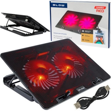 PODSTAWKA PODKŁADKA CHŁODZĄCA LAPTOP 12-17 USB LED CZERWONY 2 WENTYLATORY