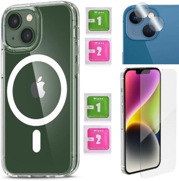 Przezroczyste etui Magnetic do iPhone 13 mini + Szkło ekran + Szkło aparat