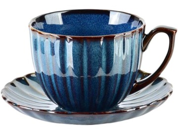 EVIE DARK Porcelanowa Filiżanka 300 ml ze spodkiem 15 cm - do KAWY HERBATY