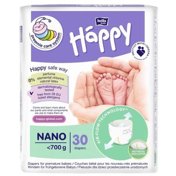 Pieluszki dla wcześniaków Happy Nano do 700g 30szt