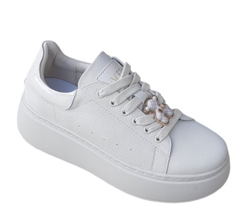 VINCEZA 66641 Buty sneakersy skórzane białe na grubej podeszwie 40