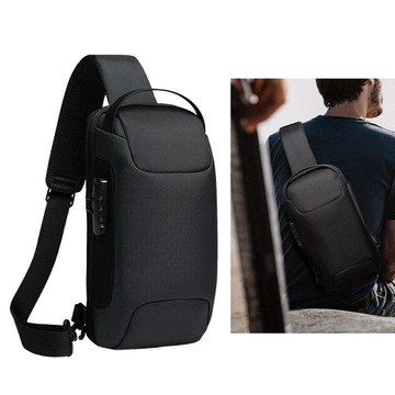Мужская сумка через плечо с USB-портом для зарядки. Водонепроницаемый рюкзак, черный.