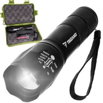 Latarka Taktyczna LED Cree Mocna T6 ZOOM USB Etui