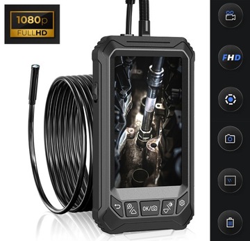 ИНСПЕКЦИОННАЯ КАМЕРА Трубный эндоскоп 4 насадки 1080P FULL HD 5-дюймовый IPS-ЭКРАН